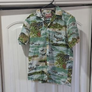 Men's Scenic Airplane Print Casual Shirt